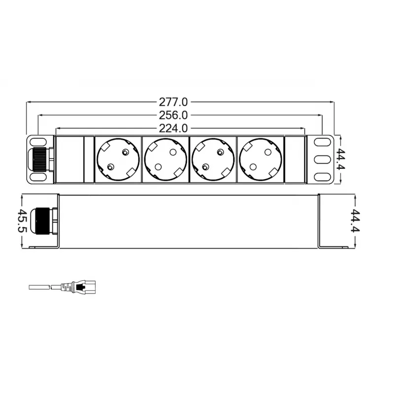 Hyperline SHT10L-4SH-IEC Блок розеток для 10 шкафов, горизонтальный, 4 .