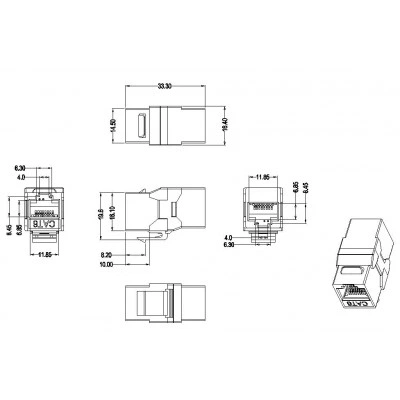 Hyperline CA2-KJ-C6-BK Проходной адаптер (coupler), RJ-45(8P8C) формата Keystone Jack, категория 6, 4 пары, черный Hyperline CA2-KJ-C6-BK Проходной адаптер (coupler), RJ-45(8P8C) формата Keystone Jack, категория 6, 4 пары, черный