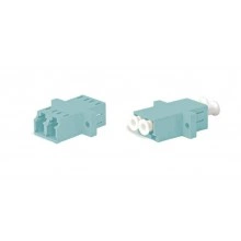 Hyperline FA-P11Z-DLC/DLC-N/WH-AQ Оптический проходной адаптер LC-LC, MM (OM3), duplex, корпус пластиковый, голубой (aqua), белые колпачки