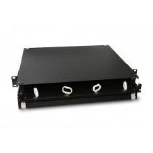 Hyperline FO-19BX-1U-D1-3xSLT-W120H32-EMP Патч-панель 19” универсальная, пустой корпус, 1U, 1 выдвижной лоток (drawer 1U), 3 слота (3х1), вмещает 3 FPM панели с адаптерами или 3 CSS оптические кассеты 120х32 мм