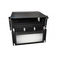 Hyperline FO-19BX-4U-F2-12xSLT-W120H32-EMP Патч-панель 19” универсальная, пустой корпус, 4U, фиксированная рама вертикальная, 12 вертикальных слотов, вмещает 12 FPM панелей с адаптерами или 12 CSS оптических кассет 120х32 мм