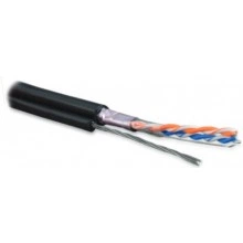 Hyperline FUTP2-C5-S24-SW-OUT-PE-BK-500 (500 м) Кабель витая пара, экранированная F/UTP, категория 5, 2 пары (24 AWG), одножильный, экран - фольга, с металлическим тросом, внешний, PE, -40°C–+60°C, черный