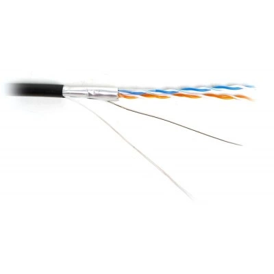 Hyperline FUTP2-C5-S24-SW-OUT-PE-BK-500 (500 м) Кабель витая пара, экранированная F/UTP, категория 5, 2 пары (24 AWG), одножильный, экран - фольга, с металлическим тросом, внешний, PE, -40°C–+60°C, черный Hyperline FUTP2-C5-S24-SW-OUT-PE-BK-500 (500 м) Кабель витая пара, экранированная F/UTP, категория 5, 2 пары (24 AWG), одножильный, экран - фольга, с металлическим тросом, внешний, PE, -40°C–+60°C, черный