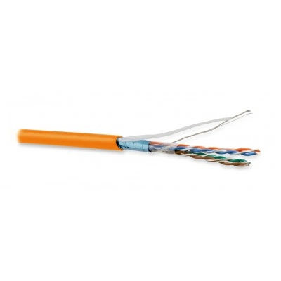 Hyperline FUTP4-C5E-P26-IN-LSZH-OR-305 (305 м) Кабель витая пара, экранированная F/UTP, категория 5e, 4 пары (26 AWG), многожильный (patch), экран - фольга, LSZH, нг(А)-HF, –20°C– +75°C, оранжевый