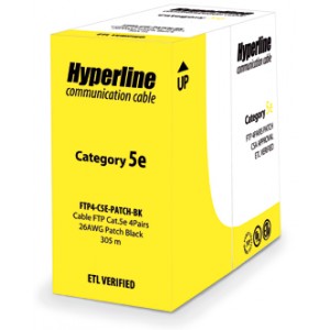 Hyperline FUTP4-C5E-P26-IN-PVC-GY-305 (305 м) Кабель витая пара, экранированная F/UTP, категории 5e, 4 пары (26 AWG), многожильный (patch), экран - фольга, PVC, –20°C – +75°C, серый Hyperline FUTP4-C5E-P26-IN-PVC-GY-305 (305 м) Кабель витая пара, экранированная F/UTP, категории 5e, 4 пары (26 AWG), многожильный (patch), экран - фольга, PVC, –20°C – +75°C, серый
