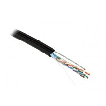 Hyperline FUTP4-C5E-S24-2SW-OUT-PE-BK-500 (500 м) Кабель витая пара F/UTP, кат.5e, 4 пары(24AWG),одножил.(solid),экран-фольга,с усил.металл.тросом, внешний, PE, -40°C-+50°C, черный - гарантия: 15 лет компонентная