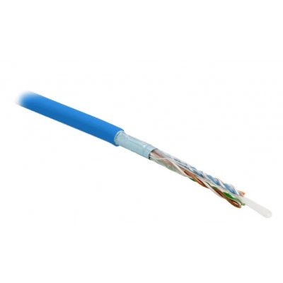 Hyperline FUTP4-C5E-S24-IN-PVC-BL-305 (305 м) Кабель витая пара, экранированная F/UTP, категория 5e, 4 пары (24 AWG), одножильный (solid), экран - фольга, PVC, –20°C – +75°C, синий - гарантия: 15 лет компонентная, 25 лет системная
