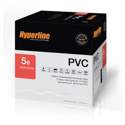 Hyperline FUTP4-C5E-S24-IN-PVC-GY-305 (305 м) Кабель витая пара, экранированная F/UTP, категория 5e, 4 пары (24 AWG), одножильный (solid), экран - фольга, PVC, –20°C – +75°C, серый - гарантия: 15 лет компонентная, 25 лет системная Hyperline FUTP4-C5E-S24-IN-PVC-GY-305 (305 м) Кабель витая пара, экранированная F/UTP, категория 5e, 4 пары (24 AWG), одножильный (solid), экран - фольга, PVC, –20°C – +75°C, серый - гарантия: 15 лет компонентная, 25 лет системная