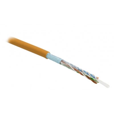 Hyperline FUTP4-C5E-S24-IN-PVC-OR-305 (305 м) Кабель витая пара, экранированная F/UTP, категория 5e, 4 пары (24 AWG), одножильный (solid), экран - фольга, PVC, –20°C – +75°C, оранжевый - гарантия: 15 лет компонентная, 25 лет системная
