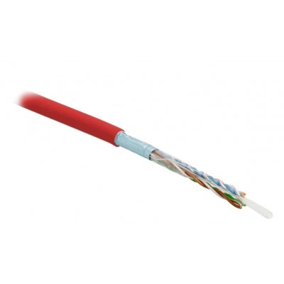Hyperline FUTP4-C5E-S24-IN-PVC-RD-305 (305 м) Кабель витая пара, экранированная F/UTP, категория 5e, 4 пары (24 AWG), одножильный (solid), экран - фольга, PVC, –20°C – +75°C, красный - гарантия: 15 лет компонентная, 25 лет системная