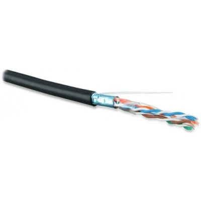 Hyperline FUTP4-C5E-S24-OUT-LSZH-BK-500 (500 м) Кабель витая пара F/UTP, категория 5e, 4 пары(24 AWG), одножильн.(solid), экран-фольга, внешний, LSZH нг(А)-HF, -40°C-+75°С, черный-гарантия: 15 лет компонентная