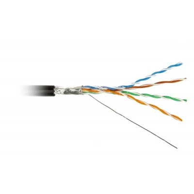 Hyperline FUTP4-C5E-S24-OUT-PE-BK-100 (100м) Кабель витая пара, экранир. F/UTP, кат. 5e, 4 пары (24AWG), одножильный (solid), экран - фольга, внешний, PE, -40°C–+60°C, черный-гарантия: 15 лет компонентная
