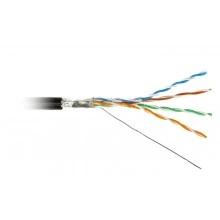 Hyperline FUTP4-C5E-S24-OUT-PE-BK-500 (500м) Кабель витая пара, экранир. F/UTP, кат. 5e, 4 пары (24AWG), одножильный (solid), экран - фольга, внешний, PE, -40°C–+60°C, черный-гарантия: 15 лет компонентная