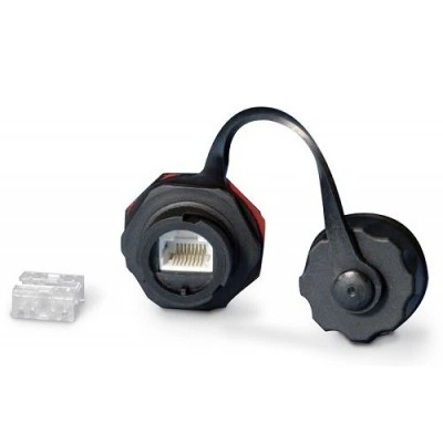 Hyperline KJ-IE-8P8C-C5e-180-BK Промышленный модуль Keystone Jack RJ-45 (8P8C), IP67, категория 5e, с защитной крышкой, черный
