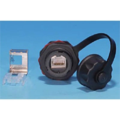 Hyperline KJ-IE-8P8C-C6-180-SH-F-BK Промышленный модуль Keystone Jack RJ-45 (8P8C), IP67, категория 6, с защитной крышкой, черный, экранированный (SH)