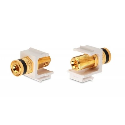 Hyperline KJ1-BP/BK-HG-WH Вставка формата Keystone Jack с коннектором Binding Post (черный), Hex. type, gold plated, ROHS, белая