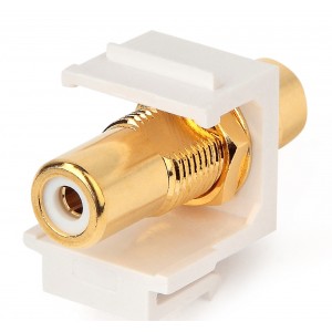 Hyperline KJ1-RCA/WH-HG-WH Вставка формата Keystone Jack с проходным адаптером RCA (белый), Hex. type, gold plated, ROHS, белая Hyperline KJ1-RCA/WH-HG-WH Вставка формата Keystone Jack с проходным адаптером RCA (белый), Hex. type, gold plated, ROHS, белая