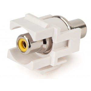 Hyperline KJ1-RCA/YL-D-WH Вставка формата Keystone Jack с проходным адаптером RCA (желтый), D type, ROHS, белая Hyperline KJ1-RCA/YL-D-WH Вставка формата Keystone Jack с проходным адаптером RCA (желтый), D type, ROHS, белая