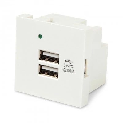 Hyperline M45-USBCH2-WH Модуль розетки USB для зарядки, 2 порта, 2М, 4.2А, 5В, 45x45мм, белый Hyperline M45-USBCH2-WH Модуль розетки USB для зарядки, 2 порта, 2М, 4.2А, 5В, 45x45мм, белый