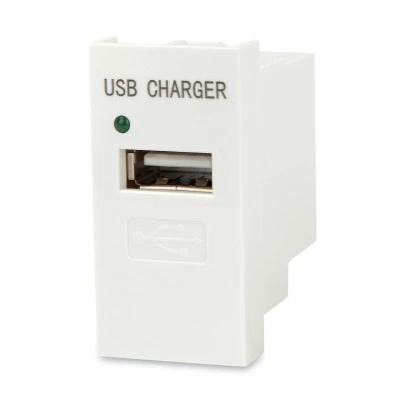 Hyperline M45/2-USBCH1-WH Модуль розетки USB для зарядки, 1 порт, 1М, 1А, 5В, 45x22.5мм, белый Hyperline M45/2-USBCH1-WH Модуль розетки USB для зарядки, 1 порт, 1М, 1А, 5В, 45x22.5мм, белый