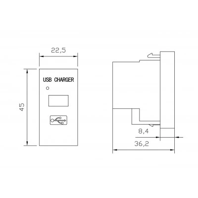 Hyperline M45/2-USBCH1-WH Модуль розетки USB для зарядки, 1 порт, 1М, 1А, 5В, 45x22.5мм, белый Hyperline M45/2-USBCH1-WH Модуль розетки USB для зарядки, 1 порт, 1М, 1А, 5В, 45x22.5мм, белый