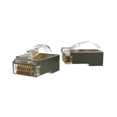 Hyperline PLEZ-8P8C-UA-C5-SH-100 Разъем легкой оконцовки RJ-45 (8P8C) под витую пару, язычок Arch, категория 5e (50 µ/ 50 микродюймов), экранированный, универсальный (для одножильного и многожильного кабеля) (100 шт.)