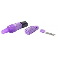 Hyperline PLUD-8P8C-S-C6-VL Разъем RJ-45 (8P8C) под витую пару, полевая заделка, категория 6, неэкранированный, для одножильного кабеля, зажимной (защелка) хвостовик, фиолетовый, IDC