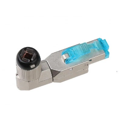 Hyperline PLUD-A-8P8C-S-C6A-SH Разъем полевой оконцовки RJ-45 (8P8C) под витую пару, угловой, для одножильного кабеля, toolless, категория 6A, экранированный, накручивающийся хвостовик, IDC
