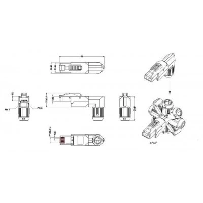 Hyperline PLUD-A-8P8C-S-C6A-SH Разъем полевой оконцовки RJ-45 (8P8C) под витую пару, угловой, для одножильного кабеля, toolless, категория 6A, экранированный, накручивающийся хвостовик, IDC Hyperline PLUD-A-8P8C-S-C6A-SH Разъем полевой оконцовки RJ-45 (8P8C) под витую пару, угловой, для одножильного кабеля, toolless, категория 6A, экранированный, накручивающийся хвостовик, IDC
