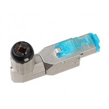 Hyperline PLUD-A-8P8C-S-C8-SH Разъем полевой оконцовки RJ-45 (8P8C) под витую пару, угловой, для одножильного кабеля, toolless, категория 8, экранированный, накручивающийся хвостовик, IDC