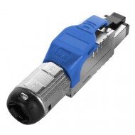 Hyperline PLUE-8P8C-S-C6A-SH-BL Разъем полевой оконцовки RJ-45 (8P8C) под витую пару, для одножильного кабеля, toolless, категория 6A, экранированный, накручивающийся хвостовик, синий
