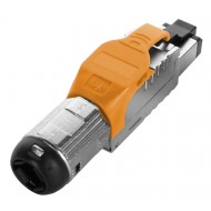 Hyperline PLUE-8P8C-S-C6A-SH-OR Разъем полевой оконцовки RJ-45 (8P8C) под витую пару, для одножильного кабеля, toolless, категория 6A, экранированный, накручивающийся хвостовик, оранжевый