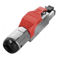 Hyperline PLUE-8P8C-S-C6A-SH-RD Разъем полевой оконцовки RJ-45 (8P8C) под витую пару, для одножильного кабеля, toolless, категория 6A, экранированный, накручивающийся хвостовик, красный