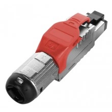 Hyperline PLUE-8P8C-S-C6A-SH-RD Разъем полевой оконцовки RJ-45 (8P8C) под витую пару, для одножильного кабеля, toolless, категория 6A, экранированный, накручивающийся хвостовик, красный