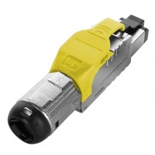 Hyperline PLUE-8P8C-S-C6A-SH-YL Разъем полевой оконцовки RJ-45 (8P8C) под витую пару, для одножильного кабеля, toolless, категория 6A, экранированный, накручивающийся хвостовик, желтый