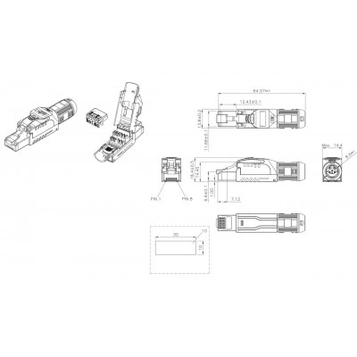 Hyperline PLUE-8P8C-S-C8-SH-BL Разъем полевой оконцовки RJ-45 (8P8C) под витую пару, для одножильного кабеля, toolless, категория 8, экранированный, накручивающийся хвостовик, синий, IDC Hyperline PLUE-8P8C-S-C8-SH-BL Разъем полевой оконцовки RJ-45 (8P8C) под витую пару, для одножильного кабеля, toolless, категория 8, экранированный, накручивающийся хвостовик, синий, IDC
