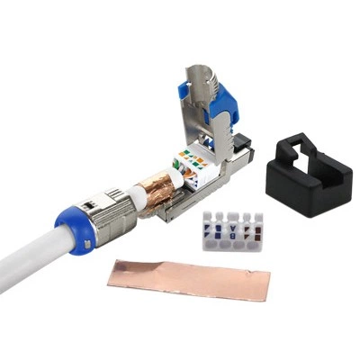 Hyperline PLUE-8P8C-S-C8-SH-BL Разъем полевой оконцовки RJ-45 (8P8C) под витую пару, для одножильного кабеля, toolless, категория 8, экранированный, накручивающийся хвостовик, синий, IDC Hyperline PLUE-8P8C-S-C8-SH-BL Разъем полевой оконцовки RJ-45 (8P8C) под витую пару, для одножильного кабеля, toolless, категория 8, экранированный, накручивающийся хвостовик, синий, IDC