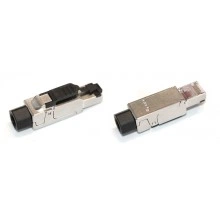 Hyperline PLUF-8P8C-S-C6-SH Разъем RJ-45 (8P8C) под витую пару, полевая заделка, категория 6, экранированный, для одножильного кабеля (внешний диаметр кабеля 6-8 мм, 23-26 AWG), накручивающийся хвостовик