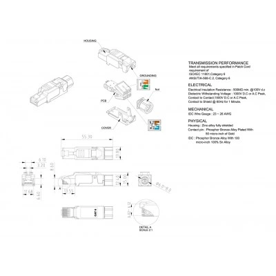 Hyperline PLUF-8P8C-S-C6-SH Разъем RJ-45 (8P8C) под витую пару, полевая заделка, категория 6, экранированный, для одножильного кабеля (внешний диаметр кабеля 6-8 мм, 23-26 AWG), накручивающийся хвостовик Hyperline PLUF-8P8C-S-C6-SH Разъем RJ-45 (8P8C) под витую пару, полевая заделка, категория 6, экранированный, для одножильного кабеля (внешний диаметр кабеля 6-8 мм, 23-26 AWG), накручивающийся хвостовик