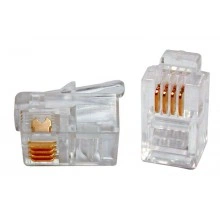 Hyperline PLUG-4P4C-P-C2-100 Телефонный разъем RJ-11(4P4C) (3 µ/ 3 микродюйма) для телефонной трубки (100 шт)