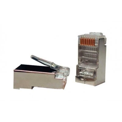 Hyperline PLUG-8P8C-U-C5-SH-100 Разъем RJ-45(8P8C) под витую пару, категория 5e (50 µ/ 50 микродюймов), экранированный, универсальный (для одножильного и многожильного кабеля) (100 шт)