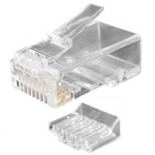 Hyperline PLUG-8P8C-UV-C6-100 Разъем RJ-45(8P8C) под витую пару, категория 6 (50 µ/ 50 микродюймов), универсальный (для одножильного и многожильного кабеля), со вставкой (100 шт)