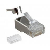 Hyperline PLUG-8P8C-UV-C6-TW-SH-10 Разъем RJ-45(8P8C) под витую пару, категория 6/6A (50 µ/ 50 микродюймов), экранированный, универсальный (для одножильного и многожильного кабеля), для толстых жил 1.35-1.5 мм (с оболочкой), со вставкой, (10 шт)