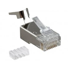 Hyperline PLUG-8P8C-UV-C6-TW-SH-10 Разъем RJ-45(8P8C) под витую пару, категория 6/6A (50 µ/ 50 микродюймов), экранированный, универсальный (для одножильного и многожильного кабеля), для толстых жил 1.35-1.5 мм (с оболочкой), со вставкой, (10 шт)