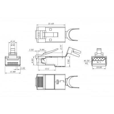 Hyperline PLUG-8P8C-UV-C6-TW-SH-10 Разъем RJ-45(8P8C) под витую пару, категория 6/6A (50 µ/ 50 микродюймов), экранированный, универсальный (для одножильного и многожильного кабеля), для толстых жил 1.35-1.5 мм (с оболочкой), со вставкой, (10 шт) Hyperline PLUG-8P8C-UV-C6-TW-SH-10 Разъем RJ-45(8P8C) под витую пару, категория 6/6A (50 µ/ 50 микродюймов), экранированный, универсальный (для одножильного и многожильного кабеля), для толстых жил 1.35-1.5 мм (с оболочкой), со вставкой, (10 шт)