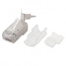 Hyperline PLUG-8P8C-UV-C6A-SH-50 Разъем RJ-45(8P8C) под витую пару, 10Gb категория 6A (50 µ/ 50 микродюймов), экранированный, универсальный (для одножильного и многожильного кабеля), со вставкой (50 шт)