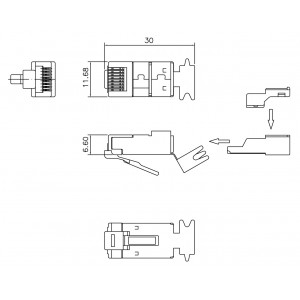 Hyperline PLUG-8P8C-UV-C6A-SH-50 Разъем RJ-45(8P8C) под витую пару, 10Gb категория 6A (50 µ/ 50 микродюймов), экранированный, универсальный (для одножильного и многожильного кабеля), со вставкой (50 шт) Hyperline PLUG-8P8C-UV-C6A-SH-50 Разъем RJ-45(8P8C) под витую пару, 10Gb категория 6A (50 µ/ 50 микродюймов), экранированный, универсальный (для одножильного и многожильного кабеля), со вставкой (50 шт)