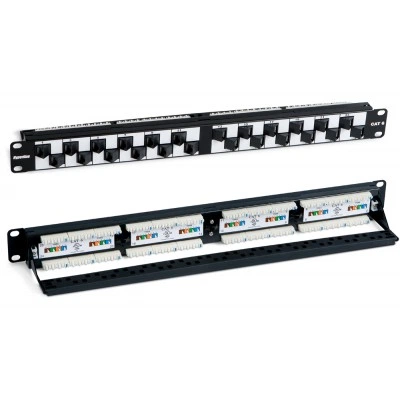 Hyperline PP2A-19-24S-8P8C-C6-110 Патч-панель 19, 1U, с угловыми портами, 24 порта RJ-45, категория 6, Dual IDC