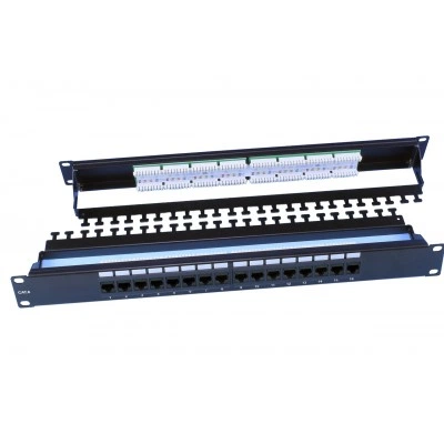 Hyperline PP3-19-16-8P8C-C6-110D Патч-панель 19, 1U, 16 портов RJ-45, категория 6, Dual IDC, ROHS, цвет черный (задний кабельный организатор в комплекте)
