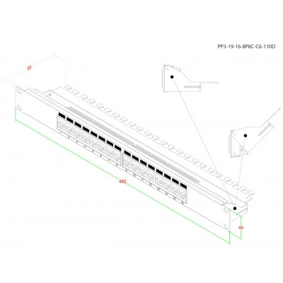 Hyperline PP3-19-16-8P8C-C6-110D Патч-панель 19, 1U, 16 портов RJ-45, категория 6, Dual IDC, ROHS, цвет черный (задний кабельный организатор в комплекте) Hyperline PP3-19-16-8P8C-C6-110D Патч-панель 19, 1U, 16 портов RJ-45, категория 6, Dual IDC, ROHS, цвет черный (задний кабельный организатор в комплекте)